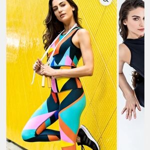 Wear PLAYGROUND Colorful Fast Lane Leggings SIZE: M Teal, Orange,  Yellow